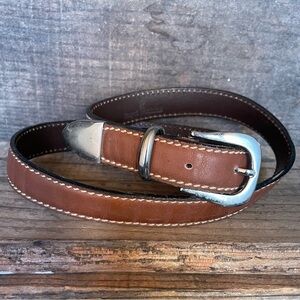 Vintage Stitched Leather Belt Made in Portugal, Ladies Size M